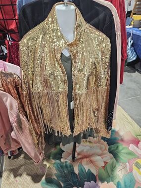 Sequined Fringe Jacket - Gold